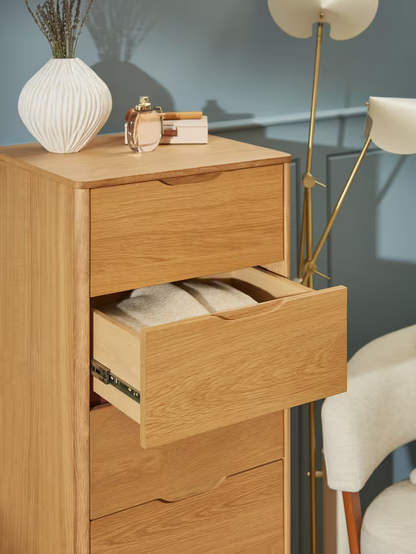 John Lewis Bow 5 Drawer Tallboy Chest, Natural