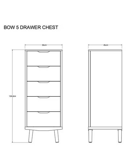 John Lewis Bow 5 Drawer Tallboy Chest, Natural