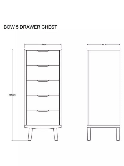 John Lewis Bow 5 Drawer Tallboy Chest, Natural