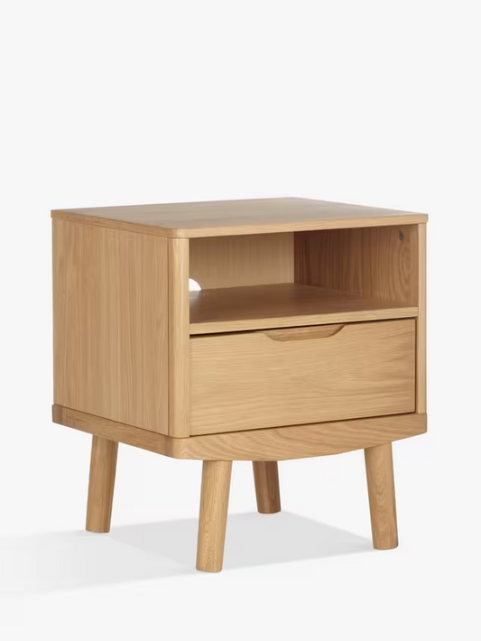 John Lewis Bow 1 Drawer Bedside Table, Natural Oak