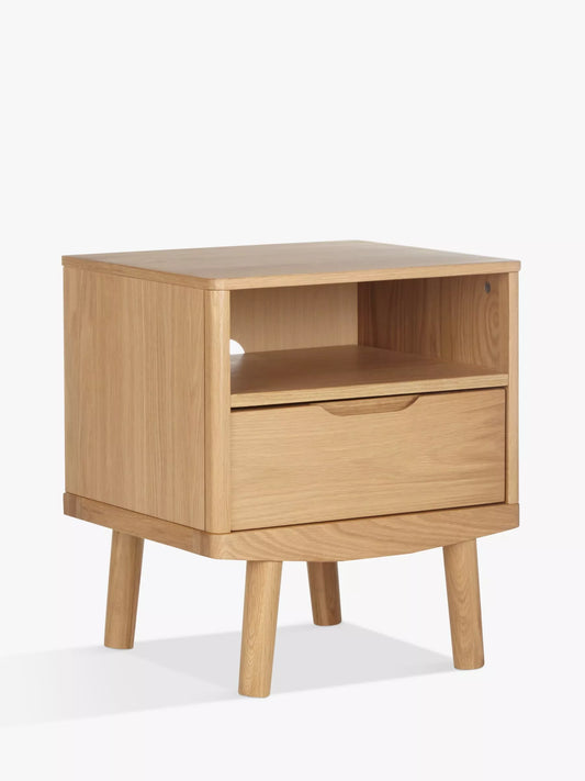 John Lewis Bedside Table Bow 1 Drawer, Natural