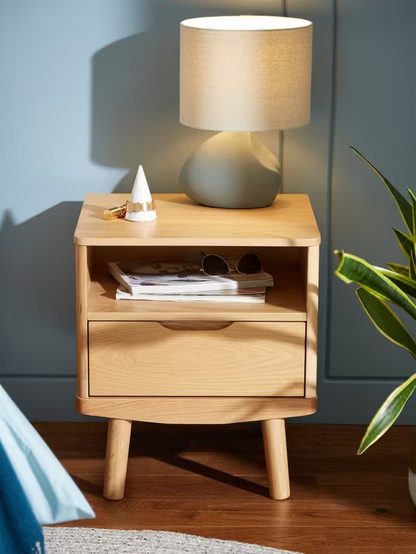 John Lewis Bedside Table Bow 1 Drawer, Natural