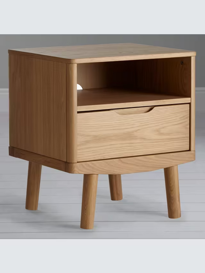 John Lewis Bow 1 Drawer Bedside Table, Natural Oak