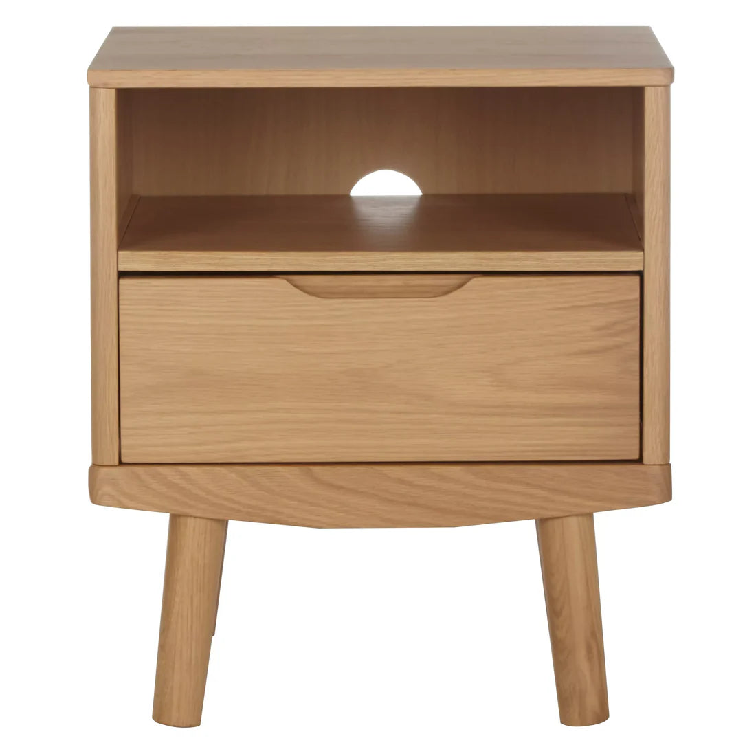 John Lewis Bow 1 Drawer Bedside Table, Natural Oak