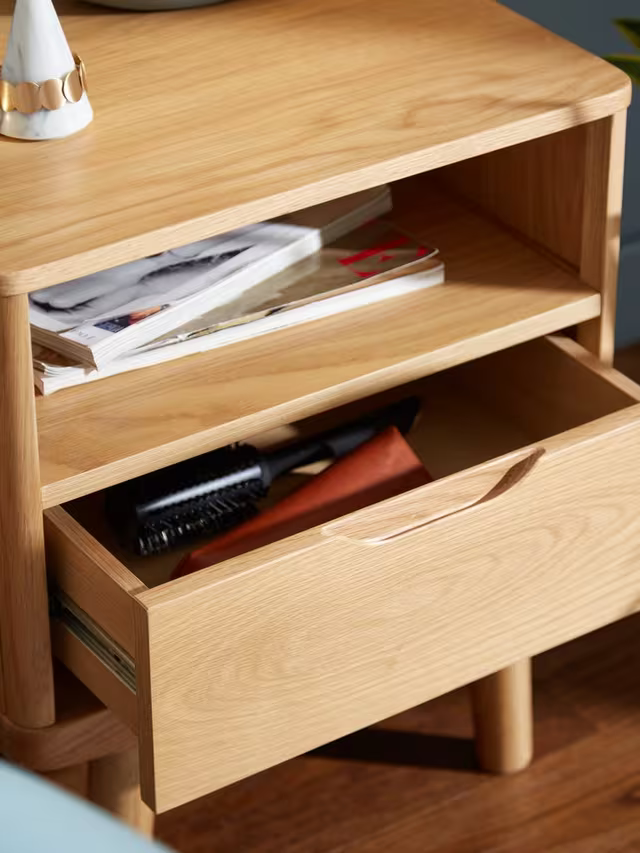 John Lewis Bow 1 Drawer Bedside Table, Natural Oak