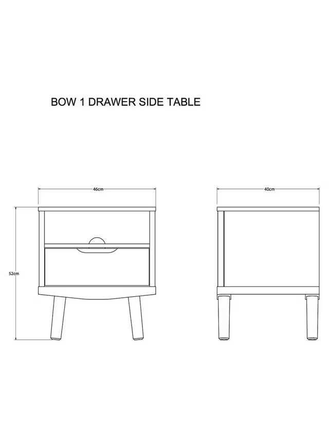 John Lewis Bedside Table Bow 1 Drawer, Natural
