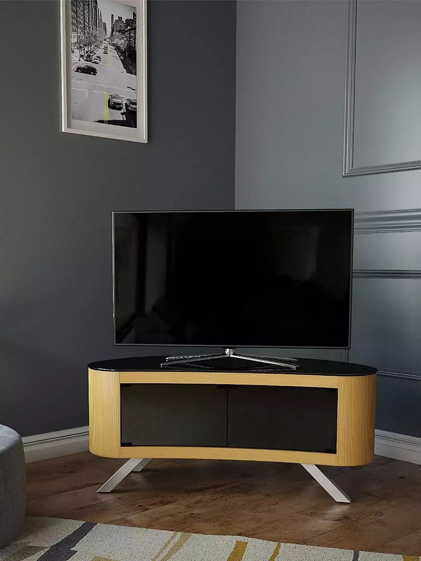 AVF Affinity Premium 1150 Bay Curved TV Stand For TVs Up To 55", Oak