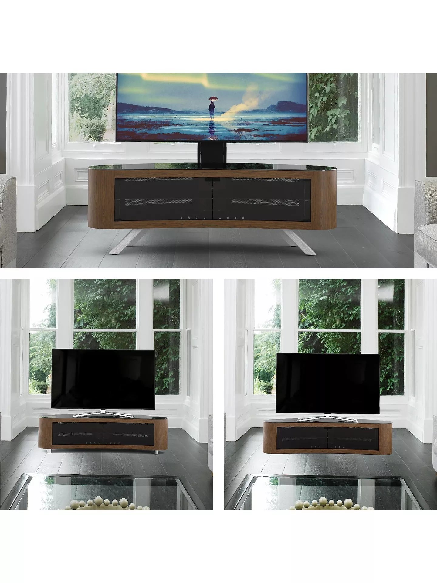 AVF Affinity Premium 1150 Bay Curved TV Stand For TVs Up To 55", Oak