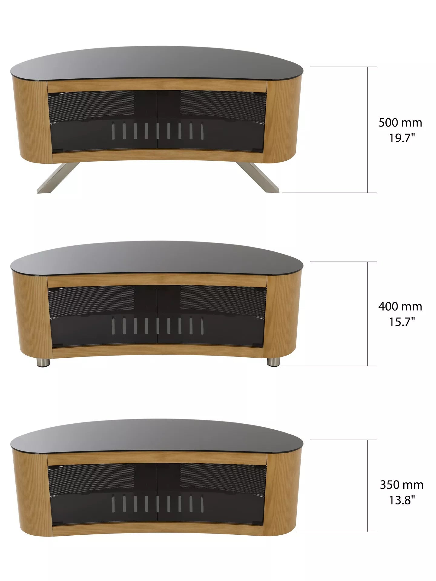 AVF Affinity Premium 1150 Bay Curved TV Stand For TVs Up To 55", Oak