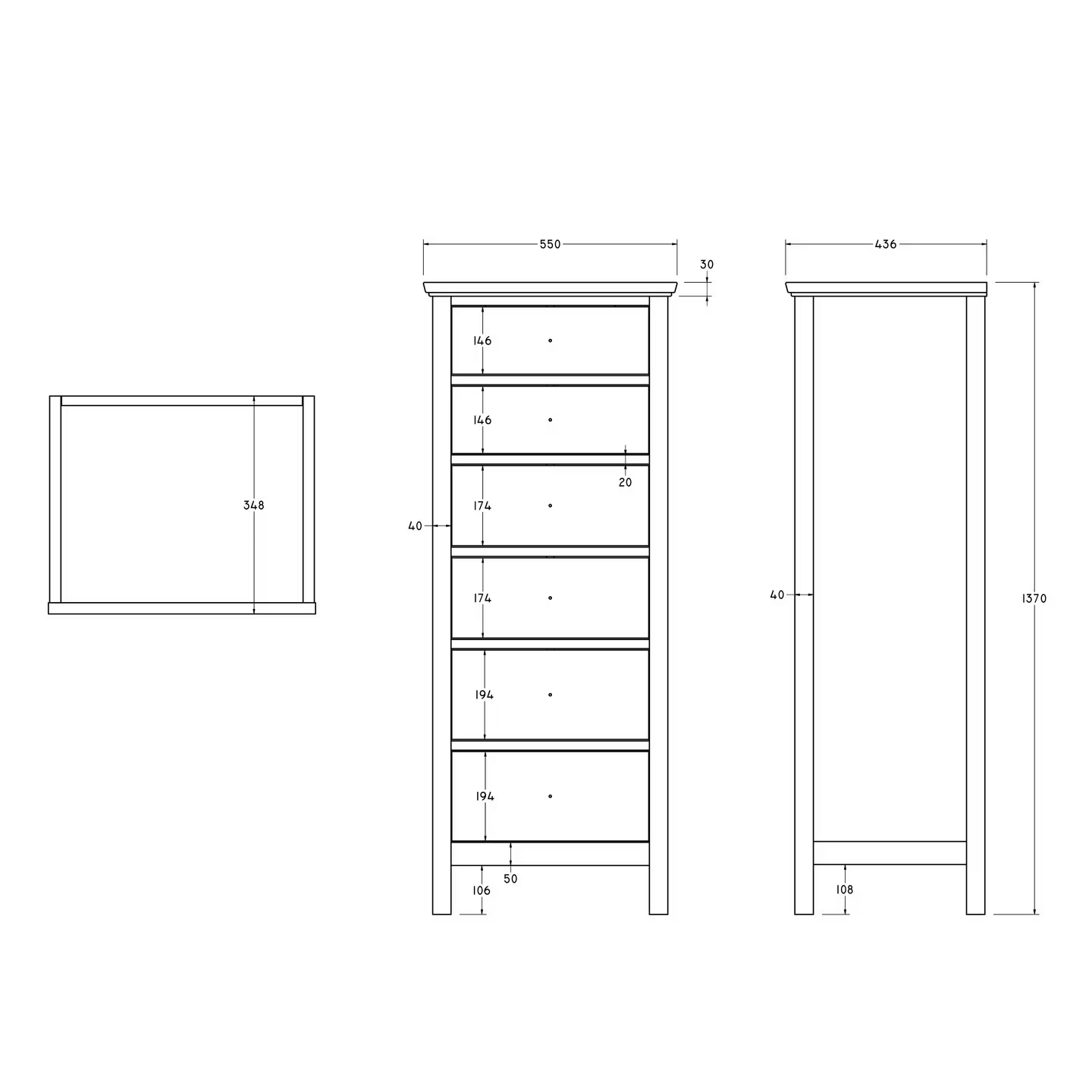 John Lewis ANYDAY John Lewis Wilton 6 Drawer Tallboy Chest White