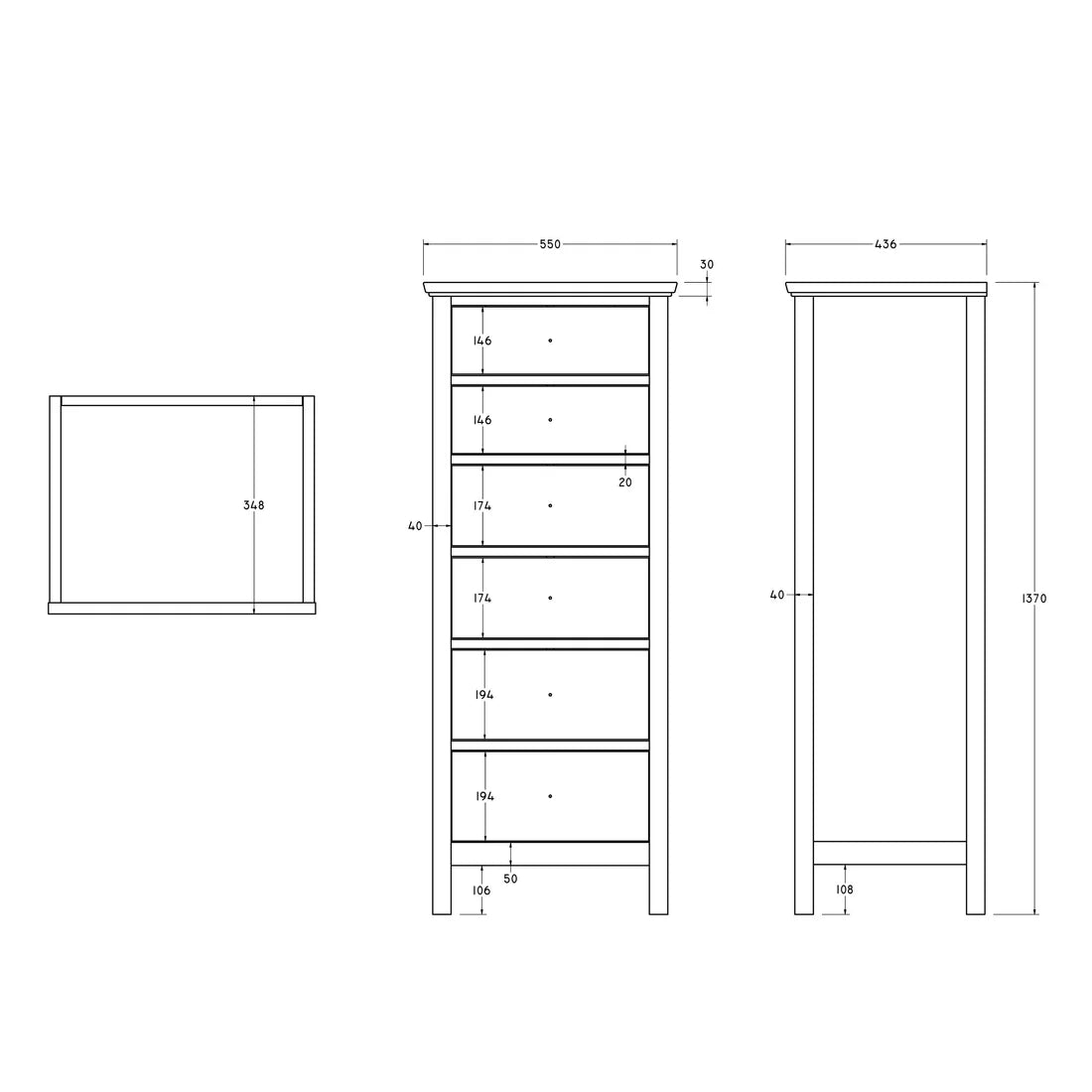 John Lewis ANYDAY Wilton 6 Drawer Tallboy Chest White