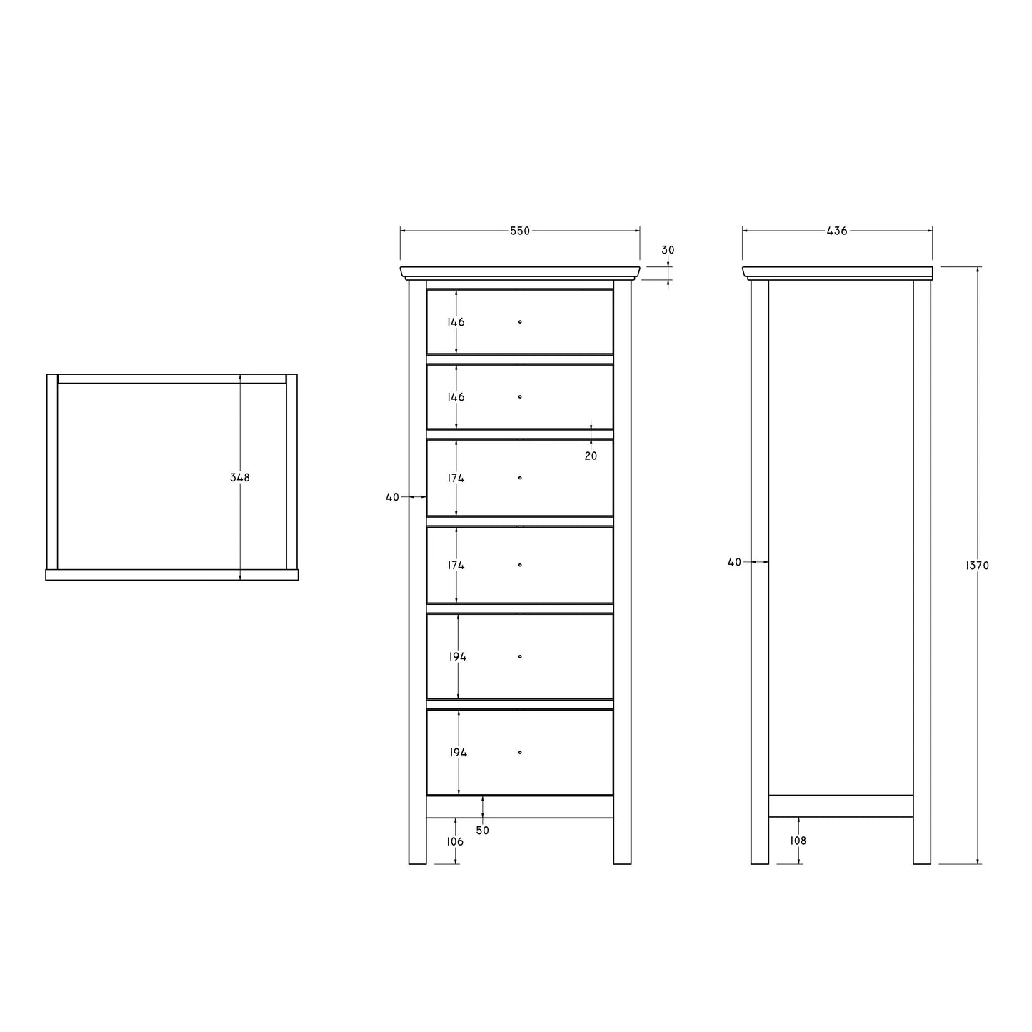 John Lewis ANYDAY Wilton 6 Drawer Tallboy Chest 