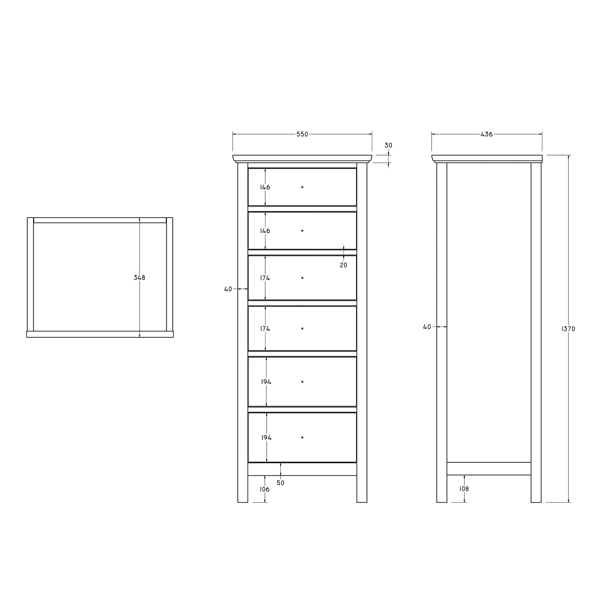 John Lewis ANYDAY Wilton 6 Drawer Tallboy Chest 