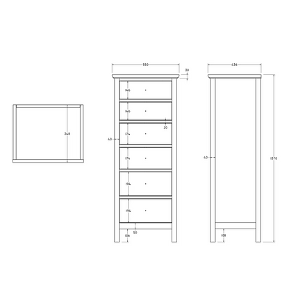 John Lewis Wilton 6 Drawer Tallboy Chest Bedroom Furniture White