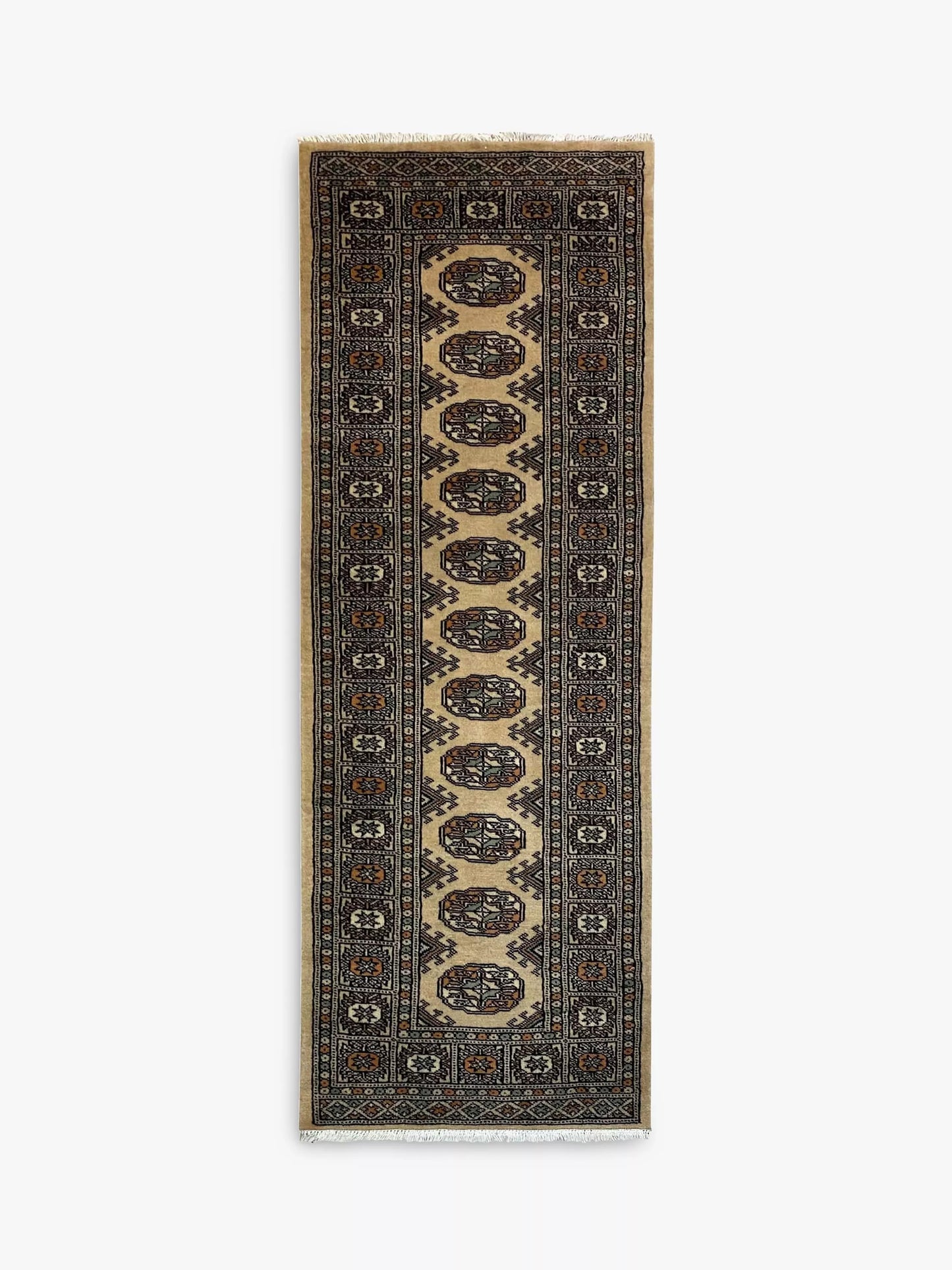 Gooch Luxury Hand Knotted Pakistan Bokhara Handmade Rug, Cream, Runner, L185 x W