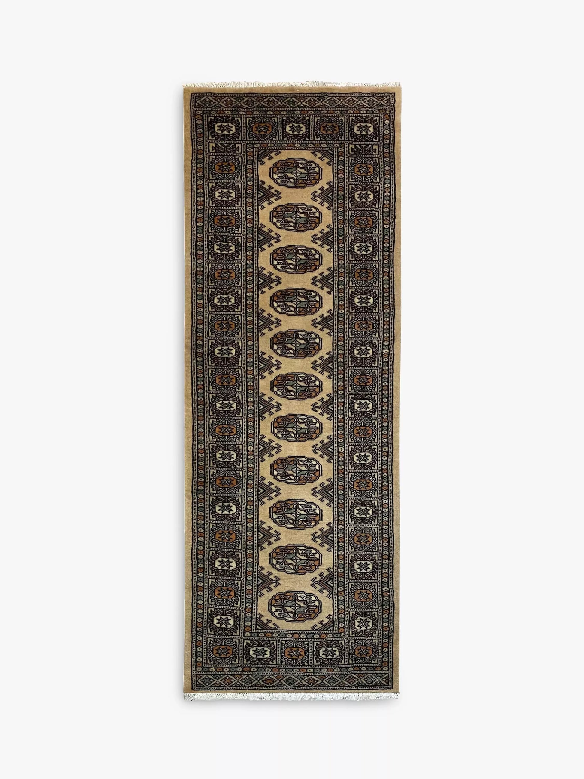 Gooch Luxury Hand Knotted Pakistan Bokhara Handmade Rug, Cream, Runner, L185 x W
