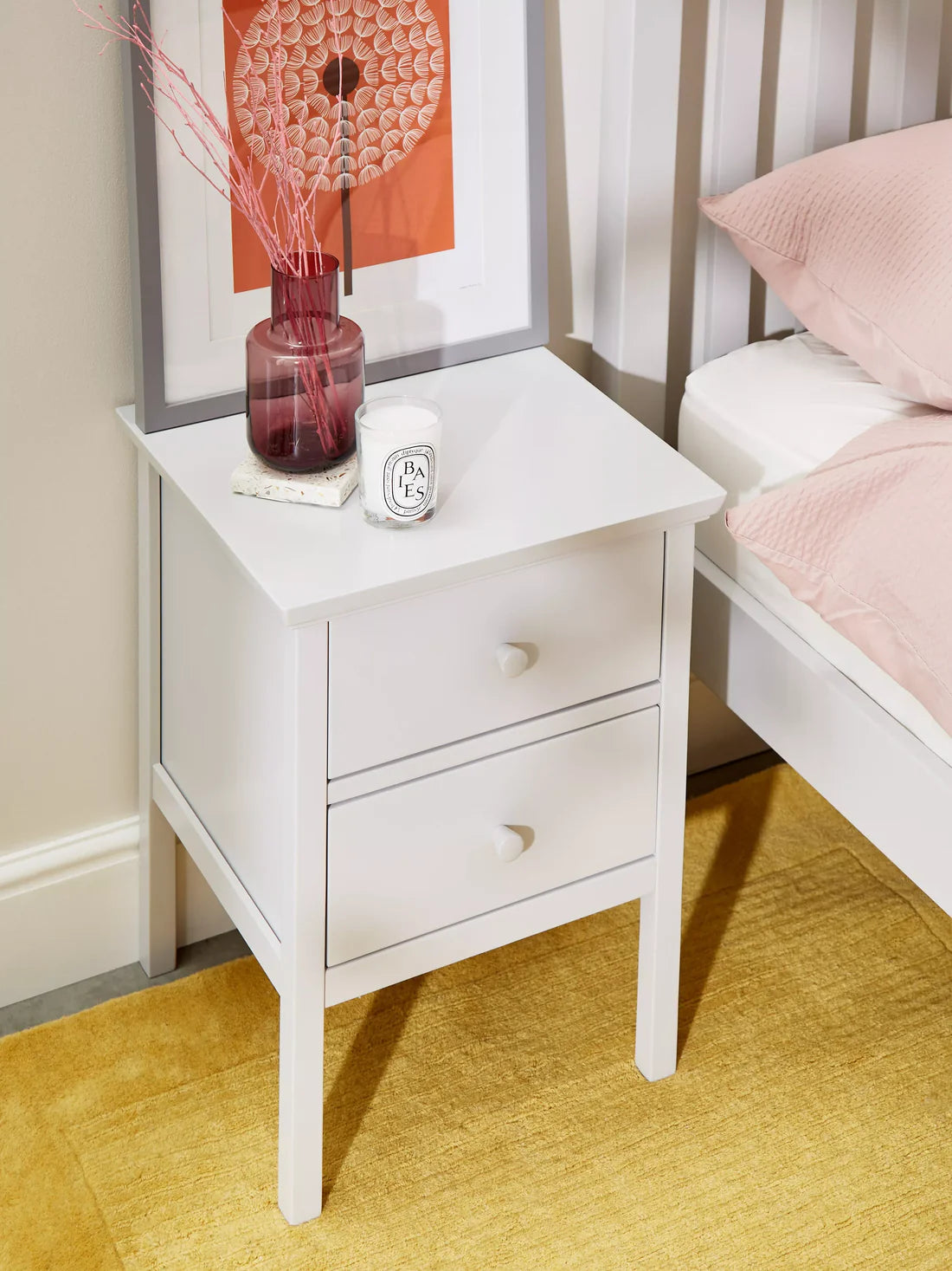 John Lewis White ANYDAY Wilton 2 Drawer Bedside Cabinet