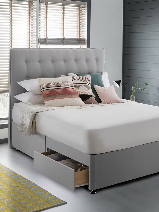Silentnight Non Sprung 2 Drawer Divan Storage Bed, Super King Size Light Grey