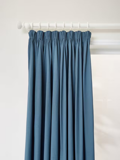 John Lewis Arlo Pair Lined Pencil Pleat Curtains, Blue, W228 x Drop 274cm