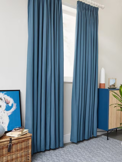 John Lewis Arlo Pair Lined Pencil Pleat Curtains, Blue, W228 x Drop 274cm