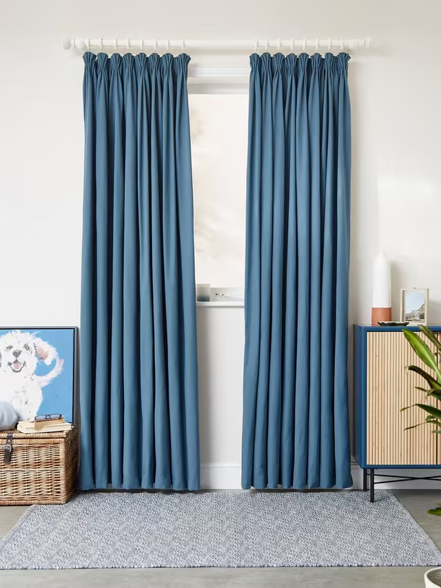 John Lewis Arlo Pair Lined Pencil Pleat Curtains, Blue, W228 x Drop 274cm