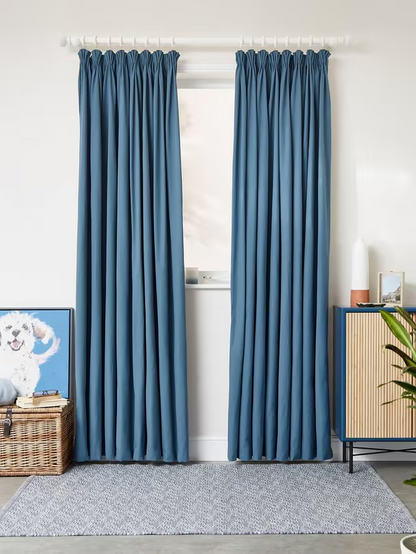John Lewis Arlo Pair Lined Pencil Pleat Curtains, Blue, W228 x Drop 274cm