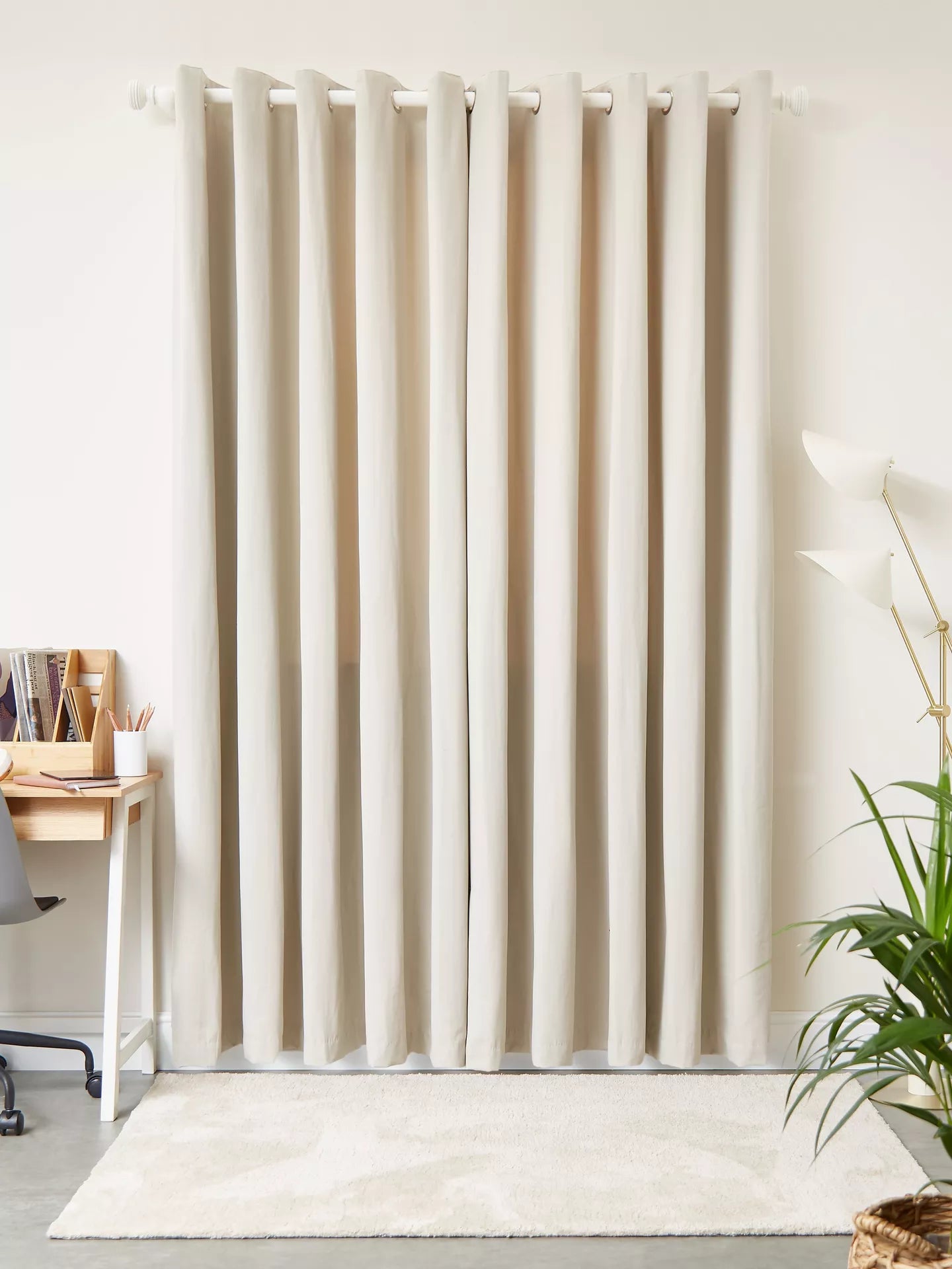 John Lewis Arlo Pair Lined Eyelet Curtains, Putty, W228 x Drop 228cm