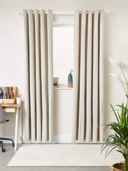 John Lewis Arlo Pair Lined Eyelet Curtains, Putty, W228 x Drop 228cm