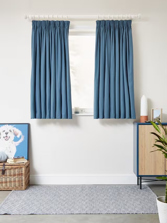 John Lewis Arlo Pair Lined Pencil Pleat Curtains, Blue, W228 x Drop 274cm