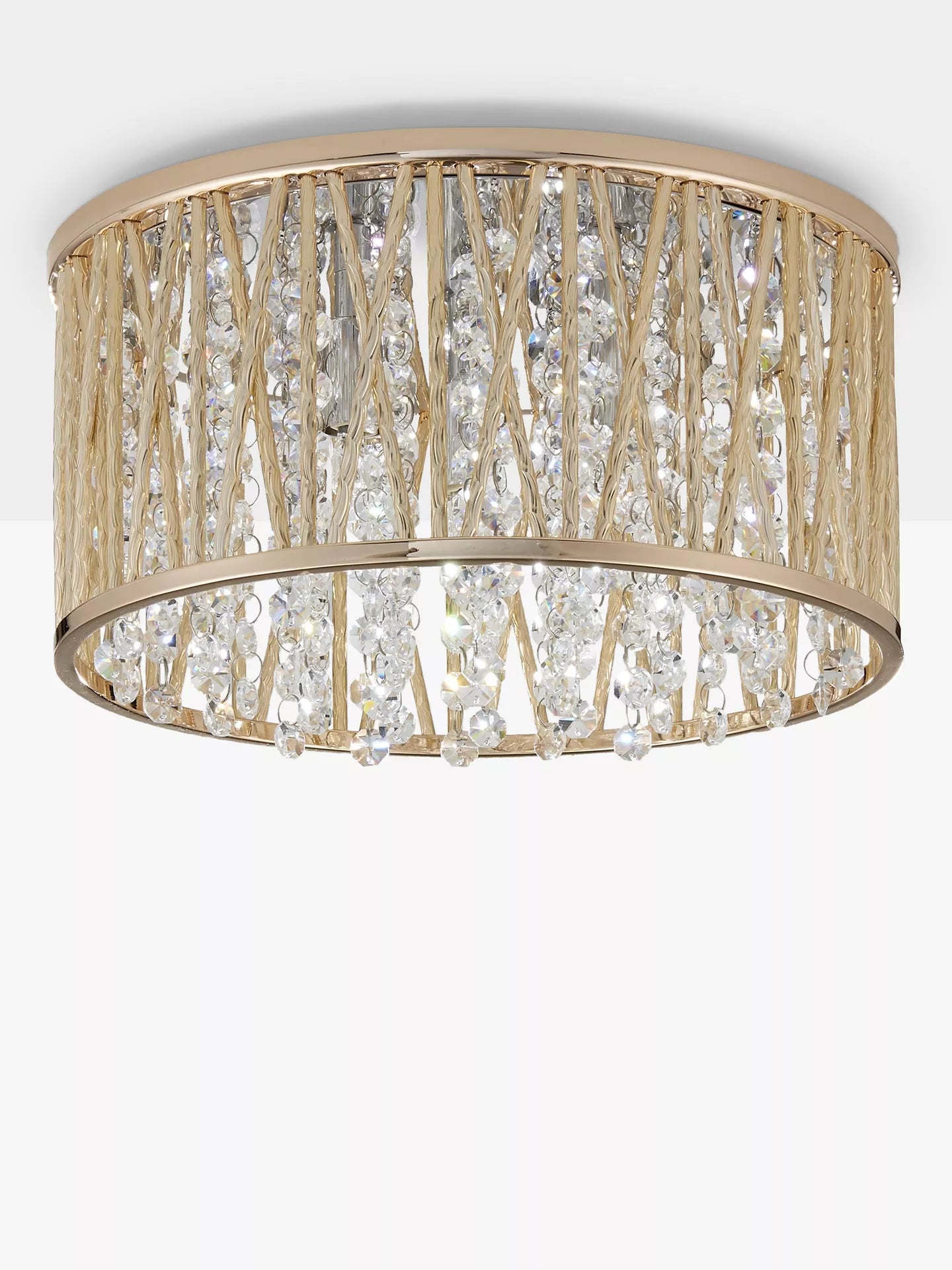 John Lewis Emilia Crystal Drum Flush Ceiling Light, Gold