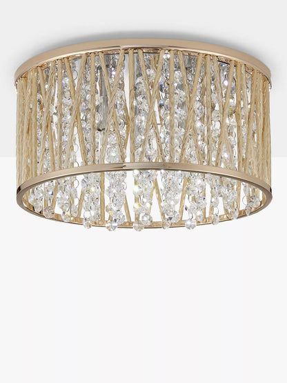 John Lewis Emilia Crystal Drum Flush Ceiling Light, Gold