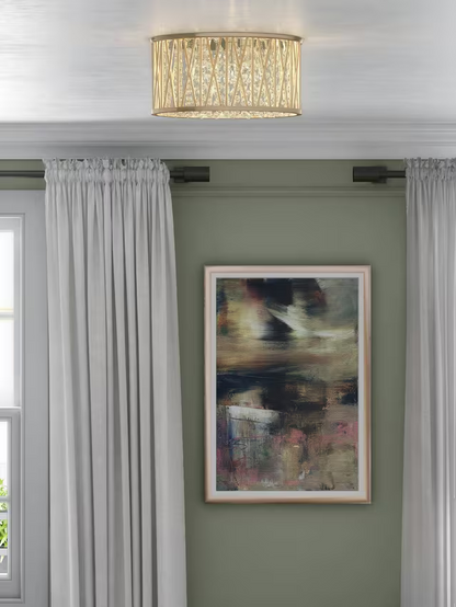 John Lewis Emilia Crystal Drum Flush Ceiling Light, Gold