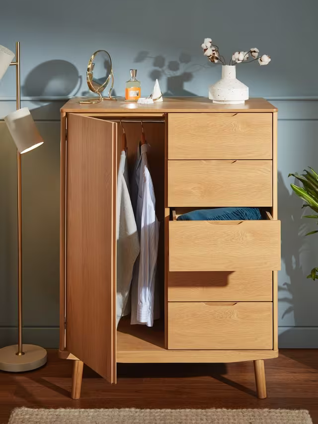 John Lewis Bow 5 Drawer Low Wardrobe, Natural