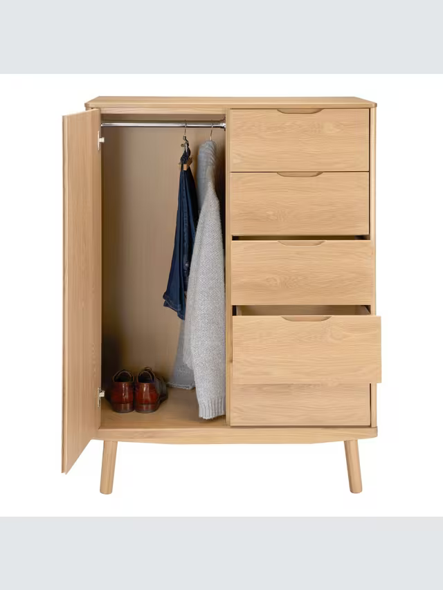 John Lewis Bow 5 Drawer Low Wardrobe, Natural