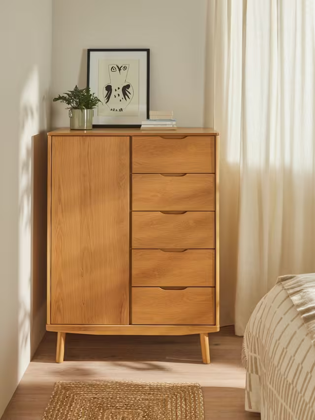 John Lewis Bow 5 Drawer Low Wardrobe, Natural