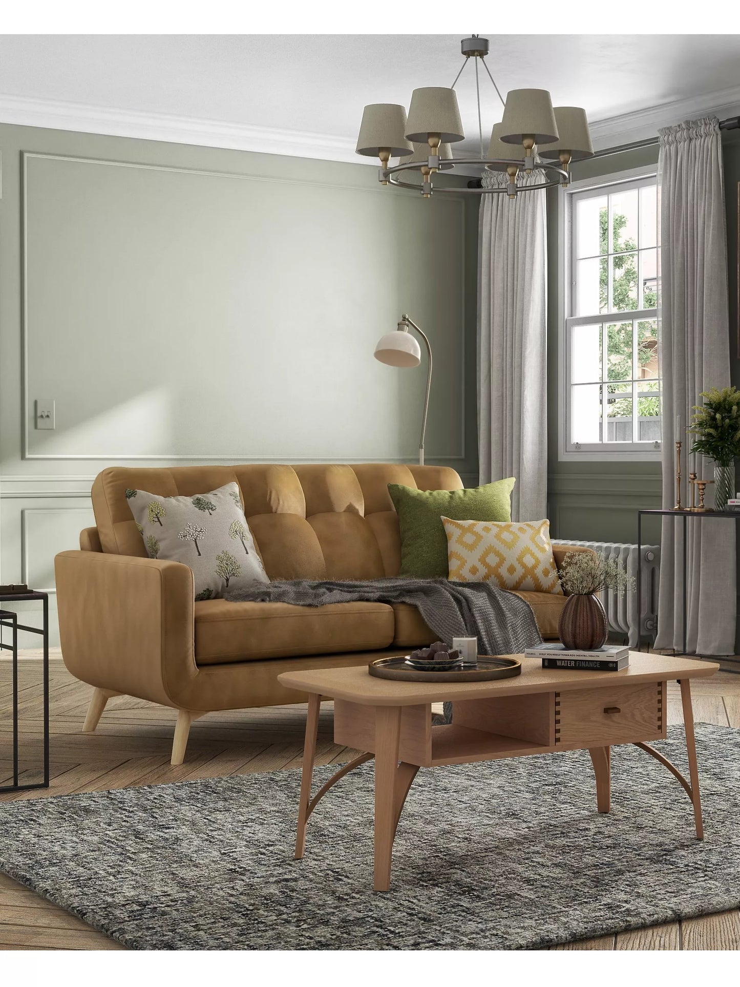 John Lewis Barbican Medium 2 Seater Leather Sofa, Light Leg, Demetra Light Tan