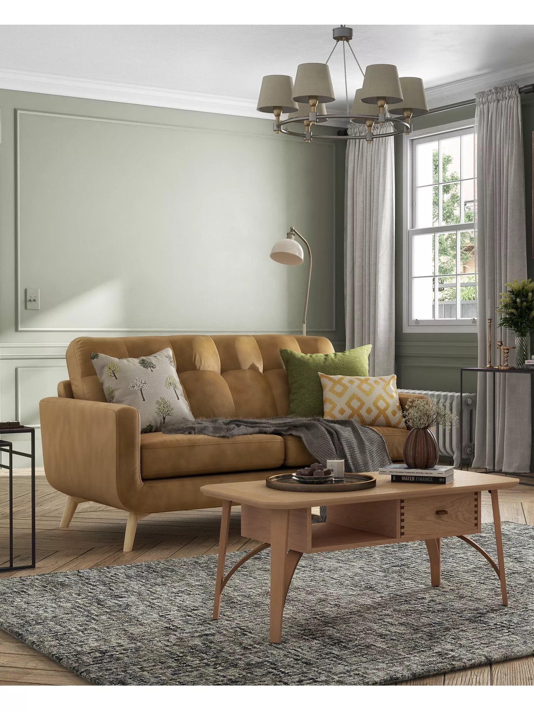 John Lewis Barbican Medium 2 Seater Leather Sofa, Light Leg, Demetra Light Tan