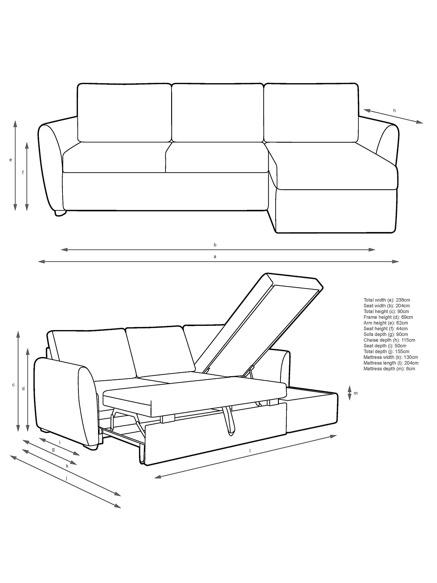 John Lewis Sofa Bed with Storage Sansa Splayed Arm in Tweed