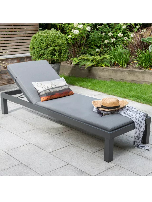 John Lewis KETTLER Elba Garden Cushioned Sun Lounger, Charcoal