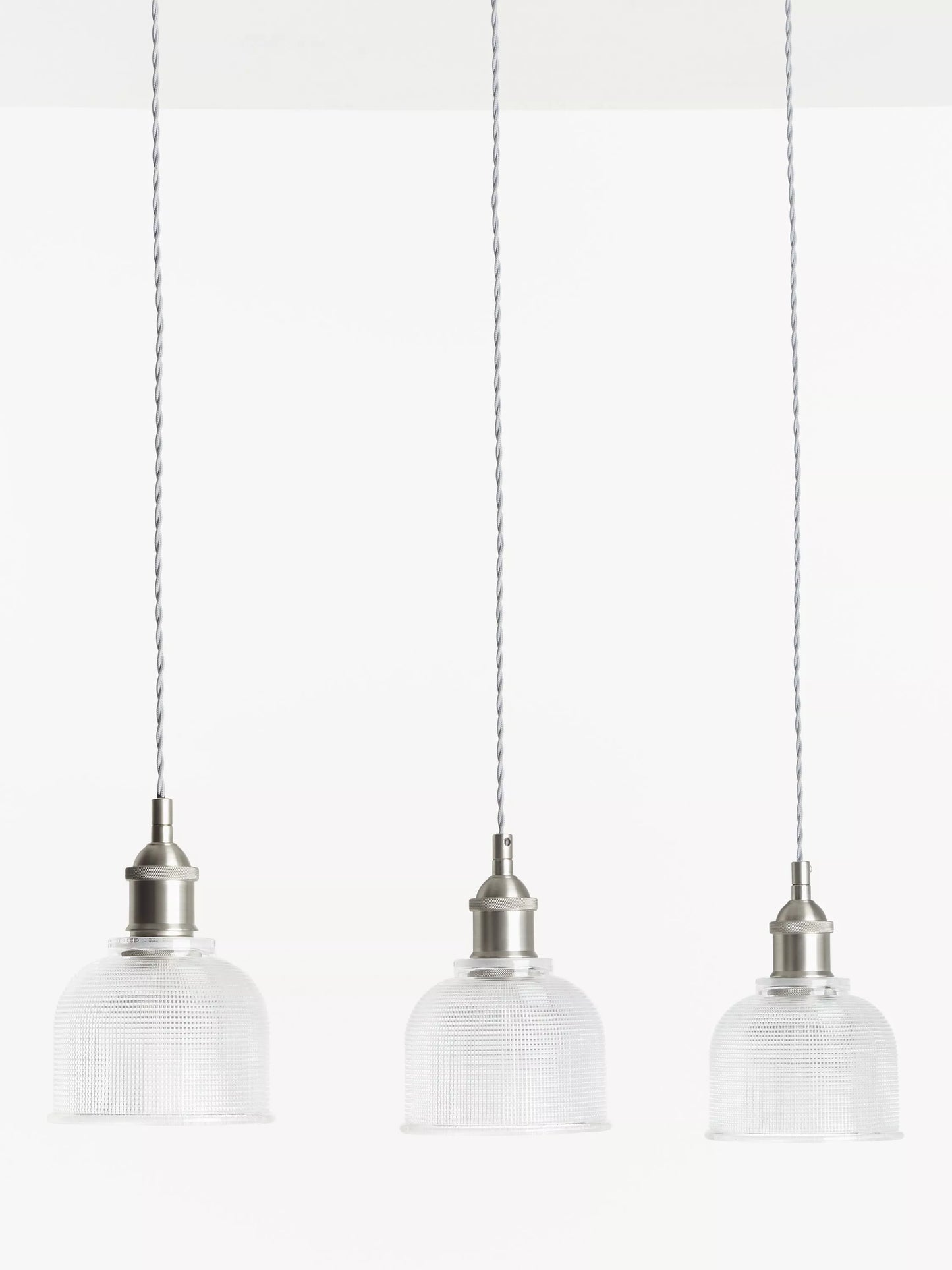John Lewis Ezra 3 Pendant Prismatic Glass Ceiling Light, Pewter