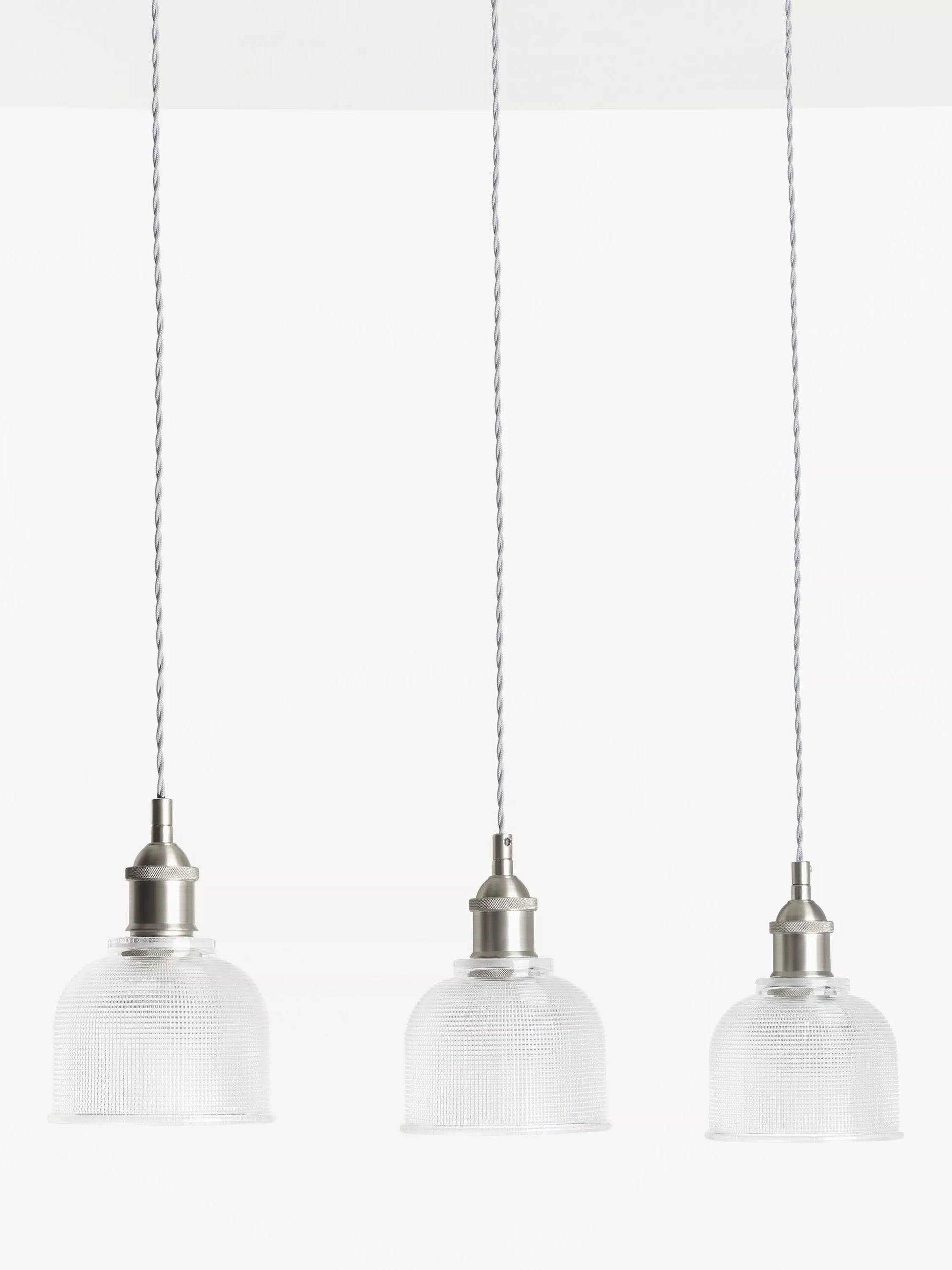 John Lewis Ezra 3 Pendant Prismatic Glass Ceiling Light, Pewter