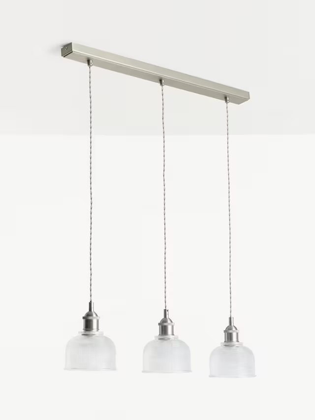 John Lewis Ezra 3 Pendant Prismatic Glass Ceiling Light, Pewter