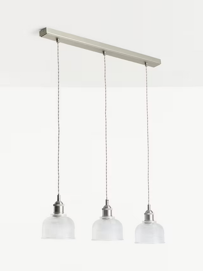 John Lewis Ezra 3 Pendant Prismatic Glass Ceiling Light, Pewter