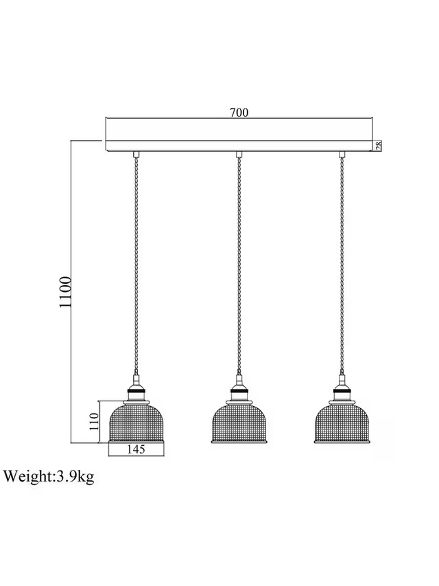John Lewis Ezra 3 Pendant Prismatic Glass Ceiling Light, Pewter