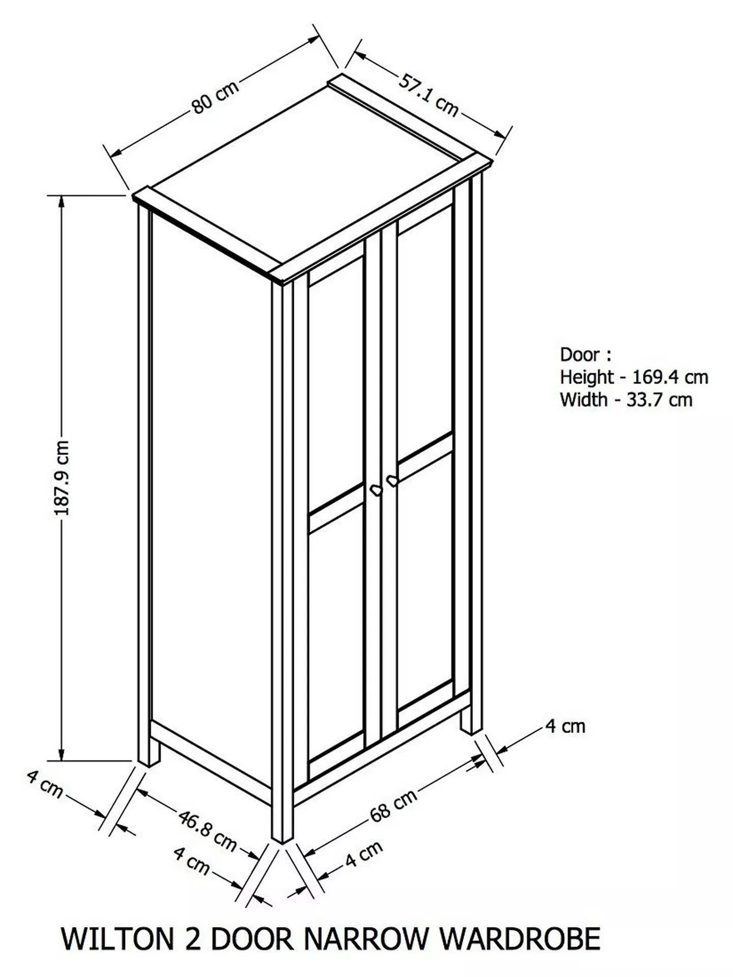 John Lewis Wilton Narrow 2 Door Wardrobe