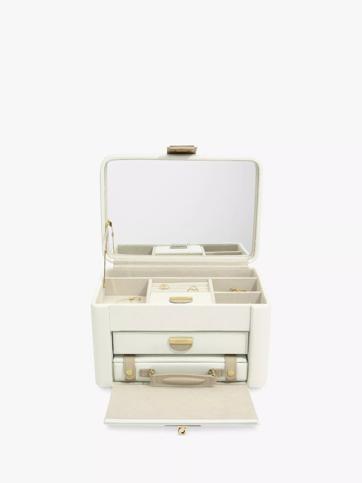 Dulwich Designs Belgravia Leather Jewellery Box, Cream