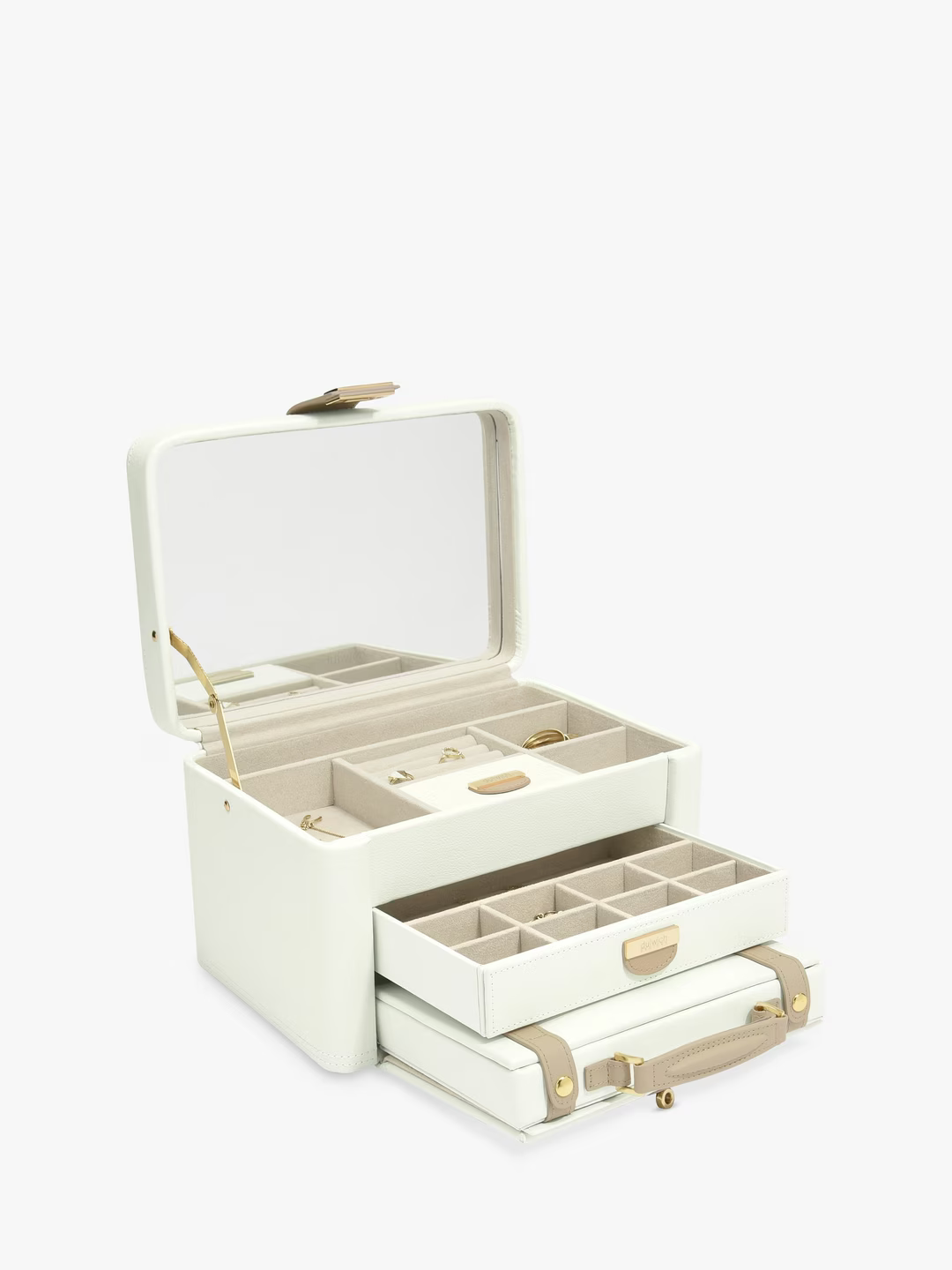 Dulwich Designs Belgravia Leather Jewellery Box, Cream