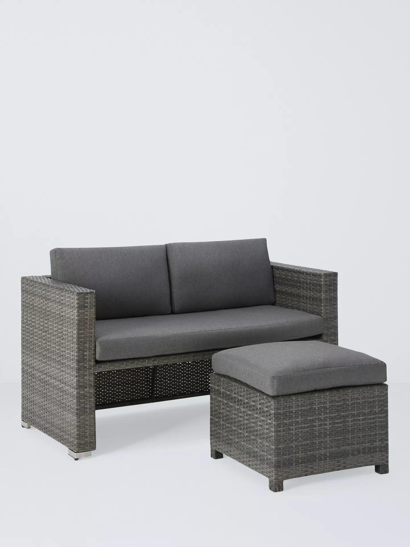 John Lewis Alora Cube 6-Seater Garden Dining Table, Sofas & Stools Set, Brown/Grey