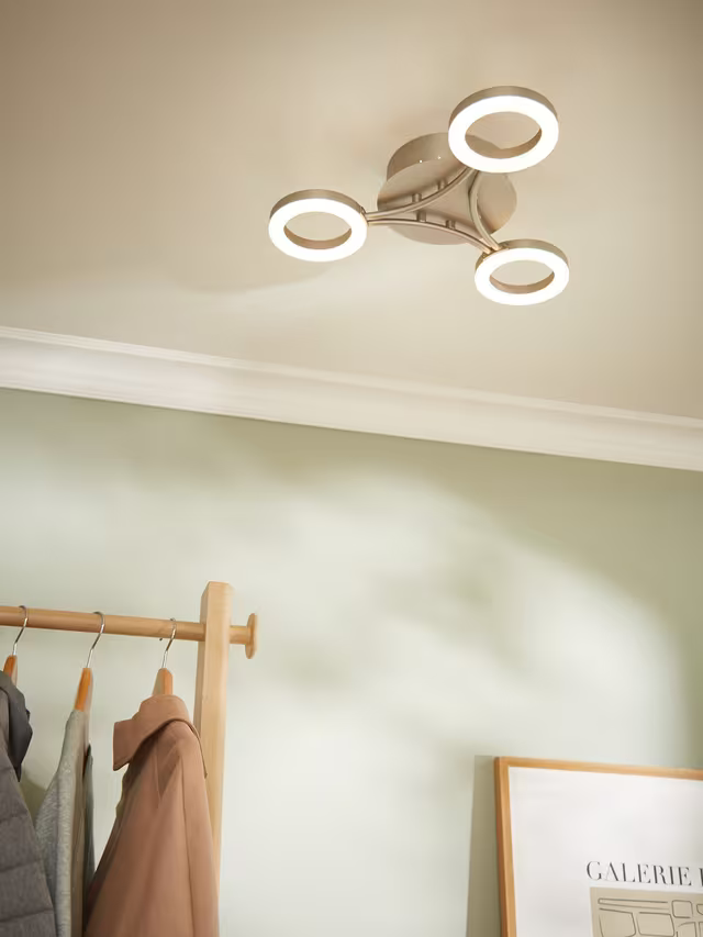 John Lewis Boyd LED 3 Arm Semi Flush Ceiling Light, Matt Nickel