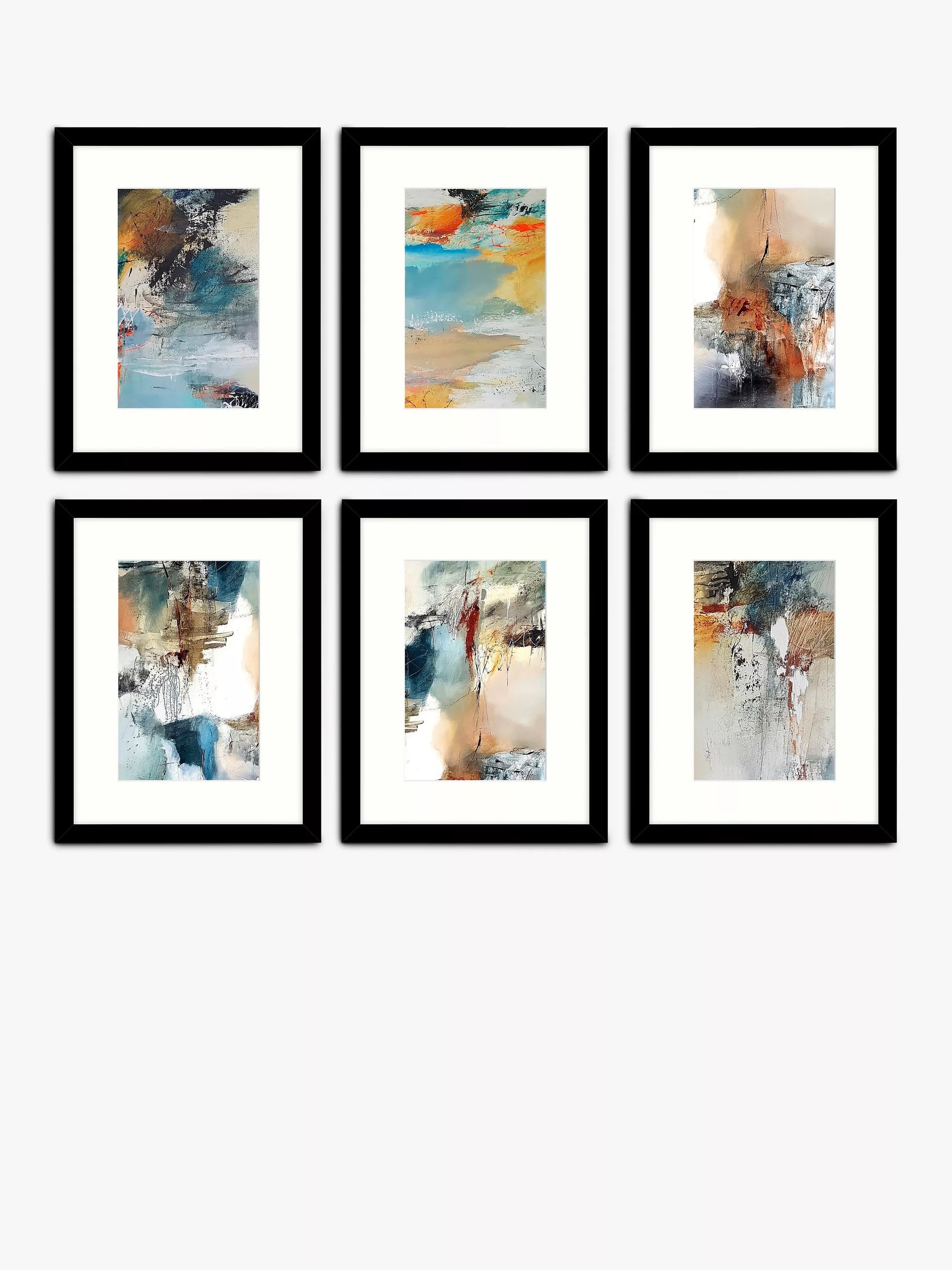 John Lewis Natasha Barnes Painterly Abstract Framed Print & Mount, Set of 6, 43.